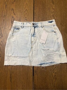 Light Wash Distressed Denim Mini Skirt